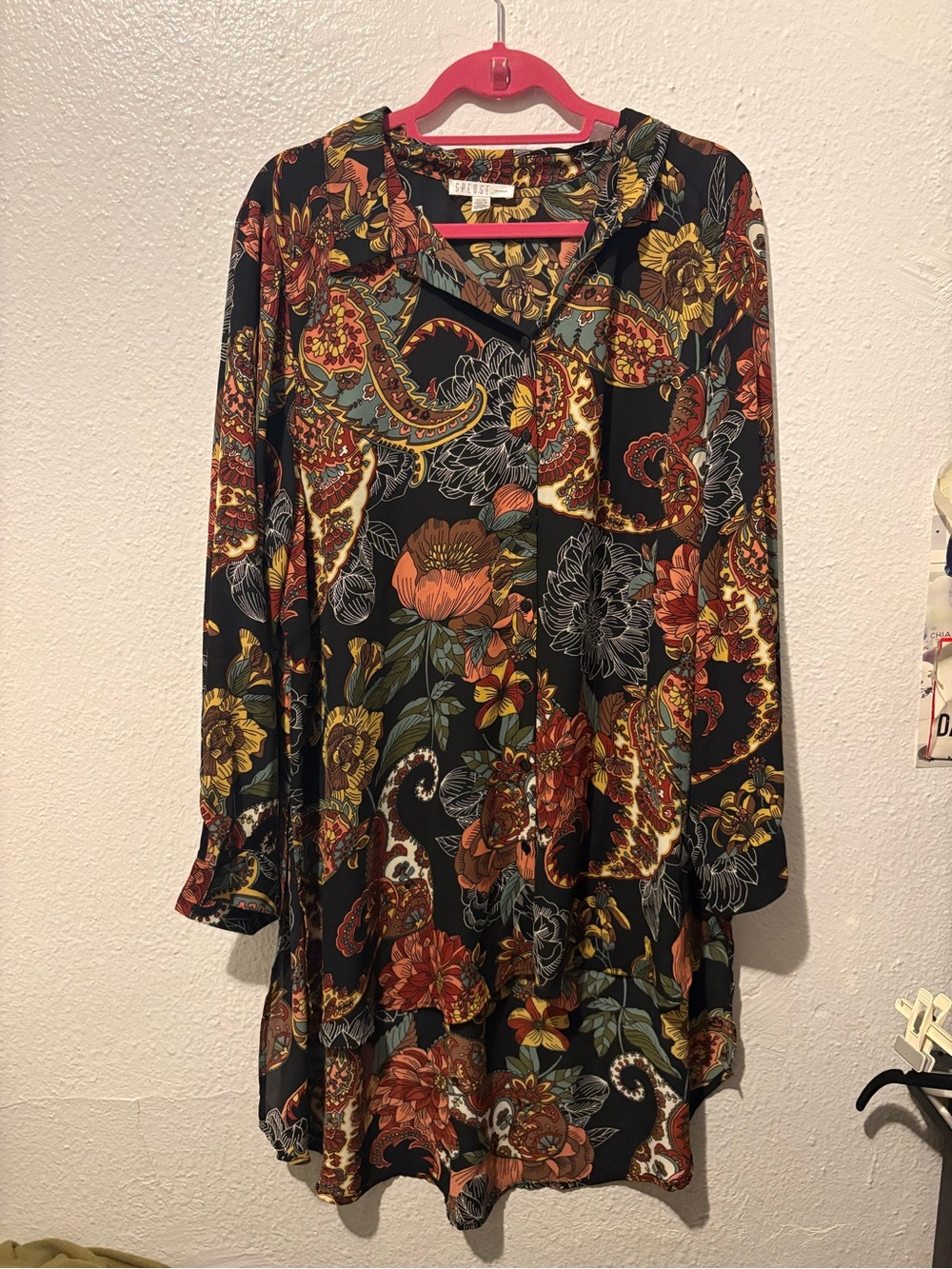 Spense Black Paisley Floral Long-Sleeve Tunic Dress